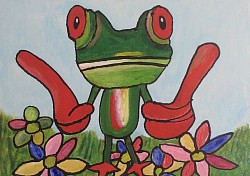 Vrolijke kikker  € 15,00.   30 x 40