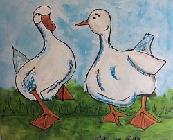 Ganzen   € 15,00  50 x 60 cm.