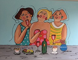 Feest dames !  € 25,00. 60 x 80 cm. Verkocht.