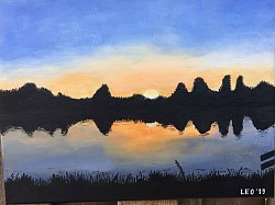Zonsondergang de Tolplas. 30 x 40 cm,  € 15,00