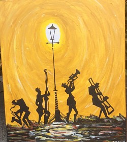 Muzikanten in de nacht € 35,00   50 x 60 cm. Verkocht.