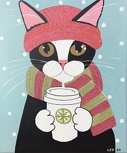 Poes met sjaal. 50 x 60 cm.  € 40,00.