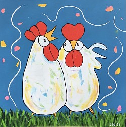 2 Kippen.  50 x 50 cm.  € 20,00