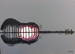 Ondergaande zon.  50 x 70 cm.  € 80,00