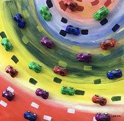 Auto’s op de weg. € 30,00.  50 x50 cm.