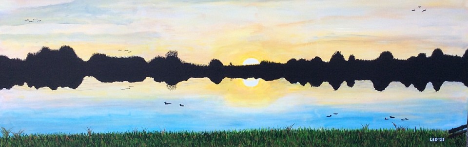 Zonsondergang de Tolplas  40 x 120 cm. € 70,00.