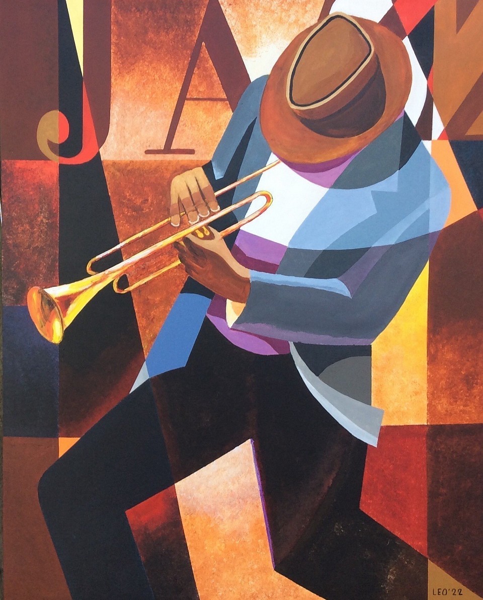Trompettist. 80 x 100 cm.  € 150,00