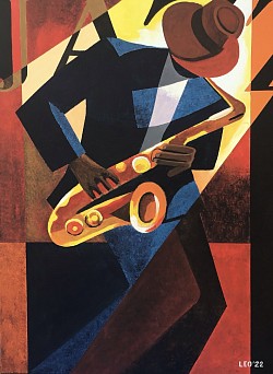 Jazzmuzikant saxofoon 60 x 80 cm.  € 90,00