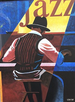 Jazzmuzikant pianist 60 x 80 cm.  € 90,00