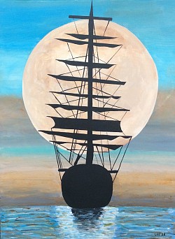 Zeilboot. 60 x 80 cm.  € 140,00.