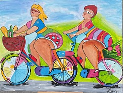 Dikke. fietsters. 60 x 80 cm.  € 60,00.