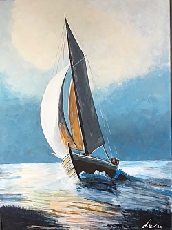 Zeilboot. 60 x 80 cm.  € 120,00.